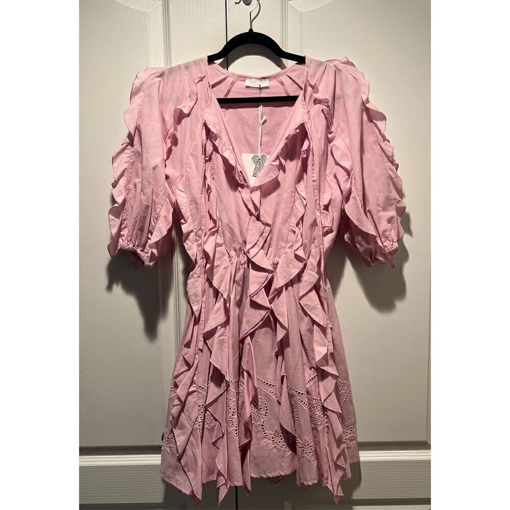 LACE the Label Pink GAIA FRILLS Mini Dress Vacation  Size S NWT$490 - Picture 2 of 8